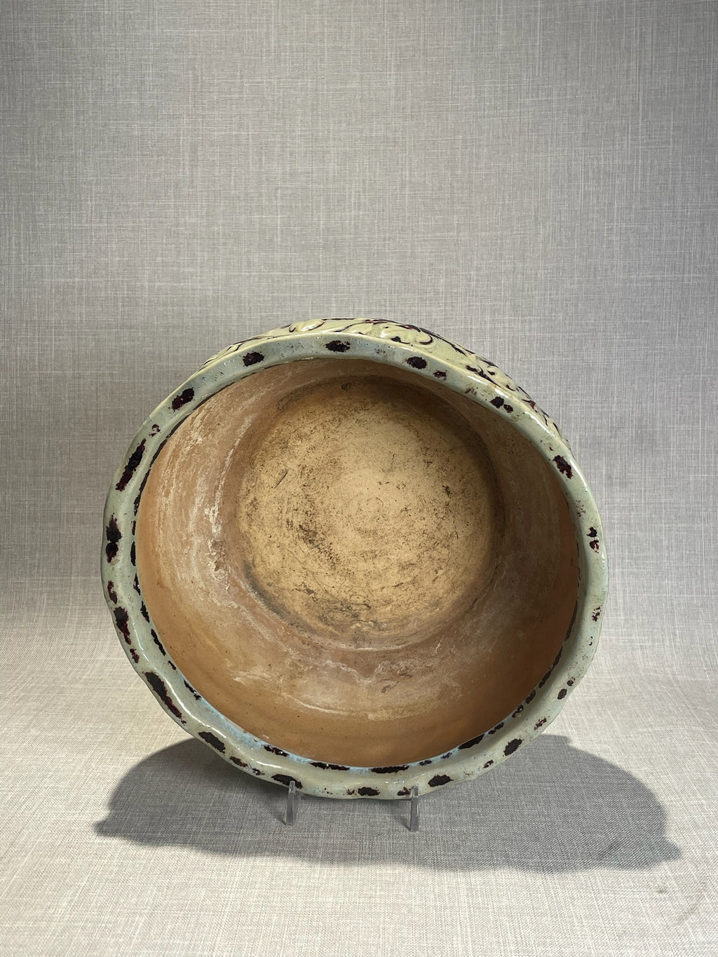 decorative green ceramic serving bowl with leaf design