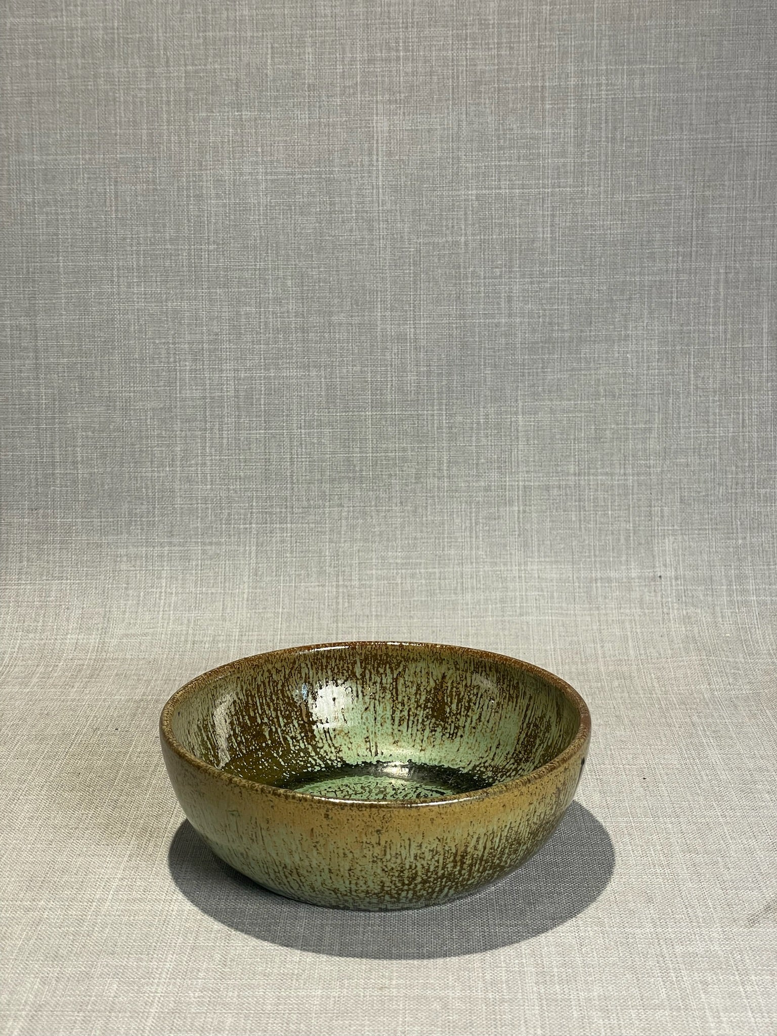 Artisan Hand-Thrown Pottery Bowl with Earthy Brown & Moss Green Reactive Glaze