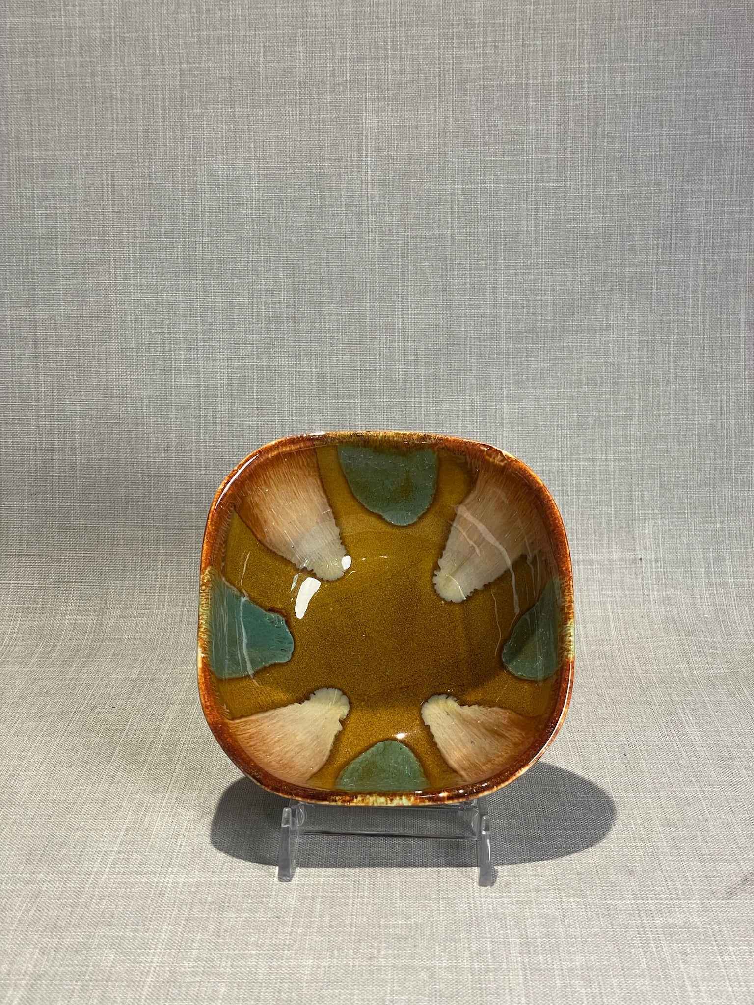 Handmade Earth-Tone Drip Glaze Studio Pottery Bowl with Artisanal Mid-Century Flair
