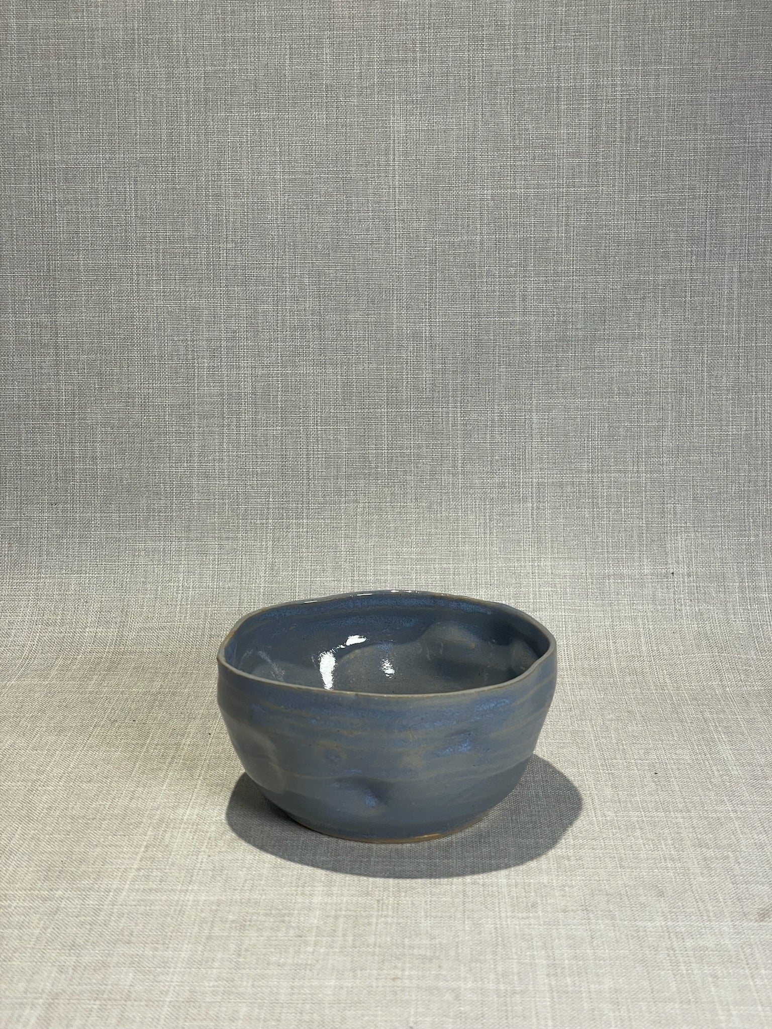 Handmade Slate Blue Studio Pottery Bowl with Organic Rim