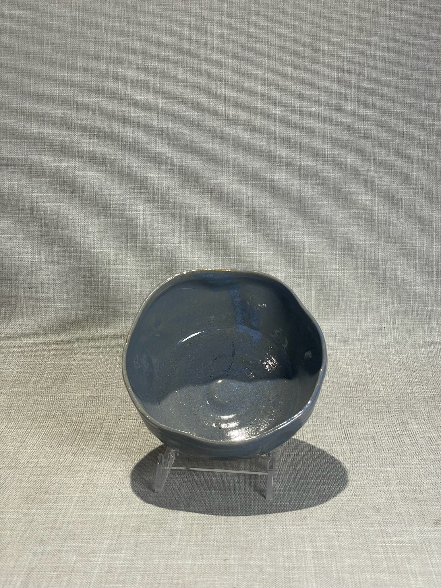 Handmade Slate Blue Studio Pottery Bowl with Organic Rim