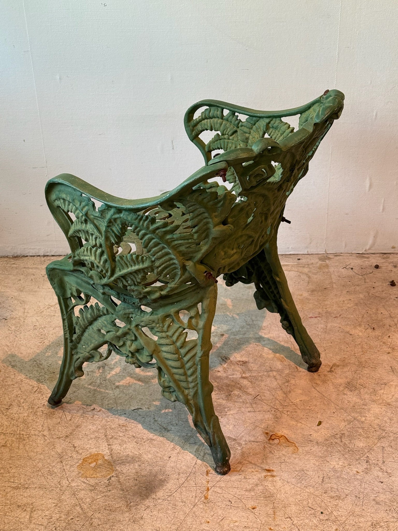 Antique Cast Iron Fern Motif Garden Chairs with Verdigris Patina – Set of 2