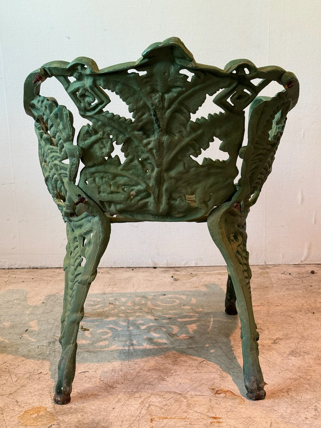 Antique Cast Iron Fern Motif Garden Chairs with Verdigris Patina – Set of 2