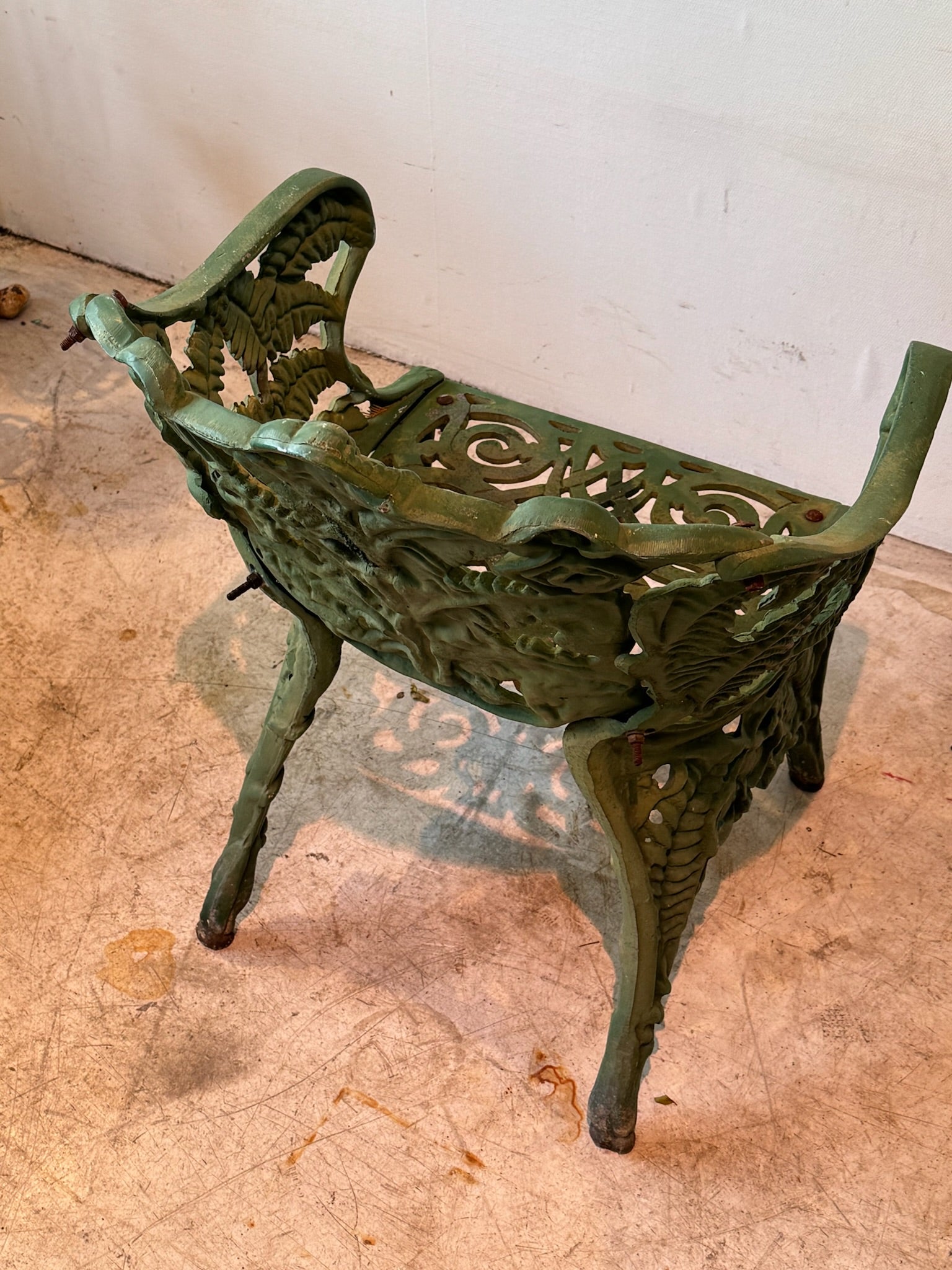 Antique Cast Iron Fern Motif Garden Chairs with Verdigris Patina – Set of 2