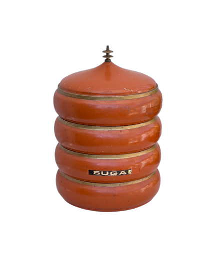 Vintage 1960s Mid-Century Orange Metal Canister Set