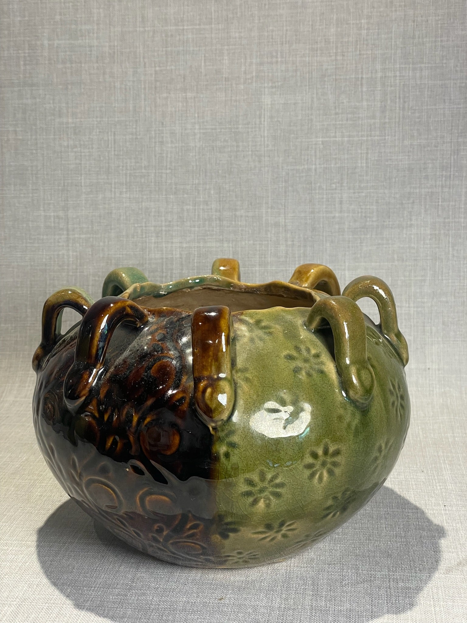 Vintage Multiglaze Studio Ceramic Vase with Multiple Loop Handles and Textured Surface