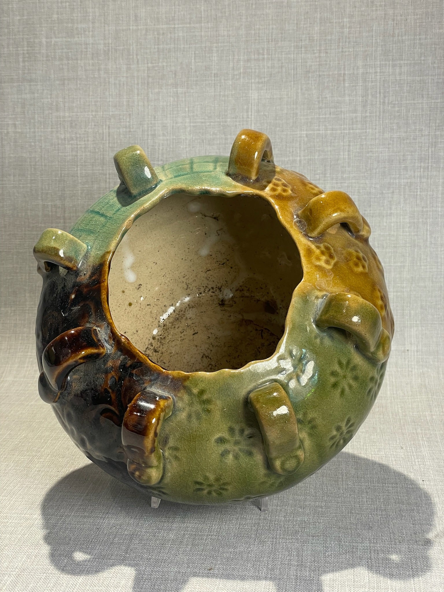 Vintage Multiglaze Studio Ceramic Vase with Multiple Loop Handles and Textured Surface