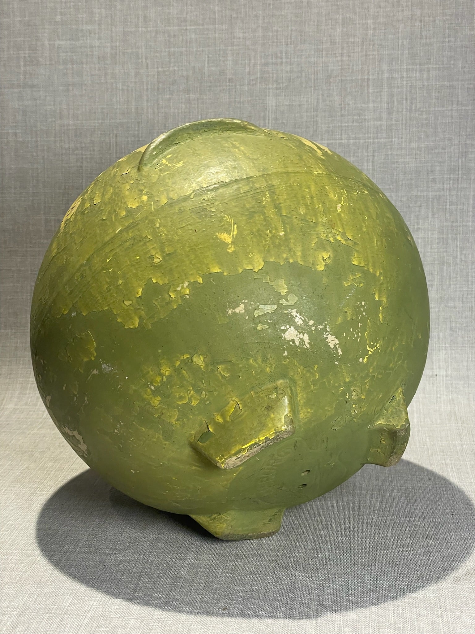 Mid-Century Modern Green and Yellow Drip-Glazed Ceramic Vase with Rounded Body and Tripod Feet