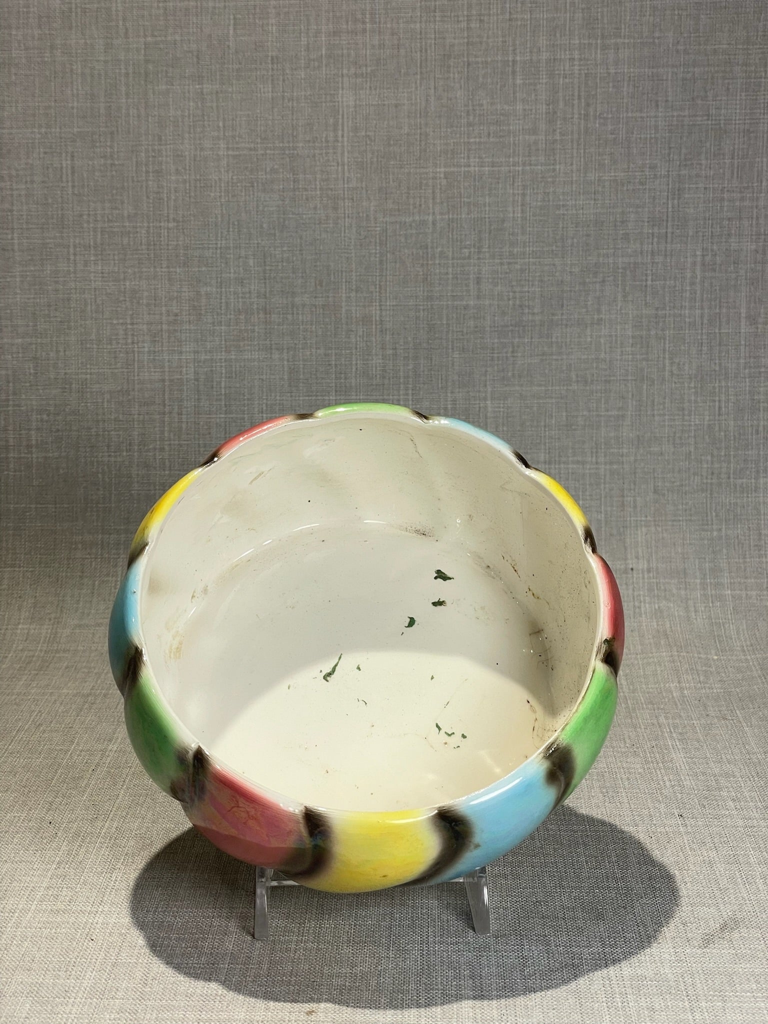Vintage 1950s Hand-Painted Pastel Swirl Ceramic Planter Bowl