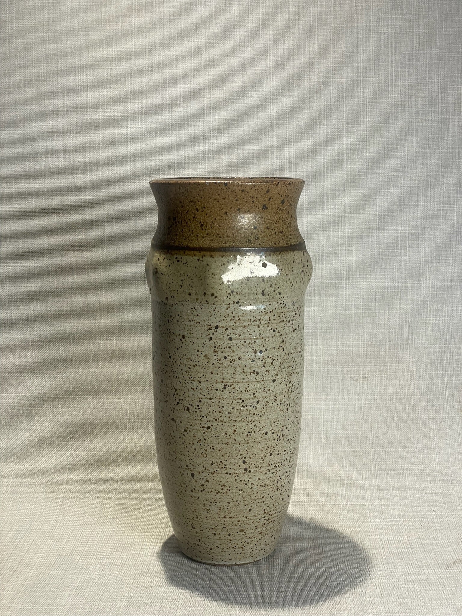 Rustic Studio Pottery Vase Hand-Thrown Speckled Stoneware with Artist Signature