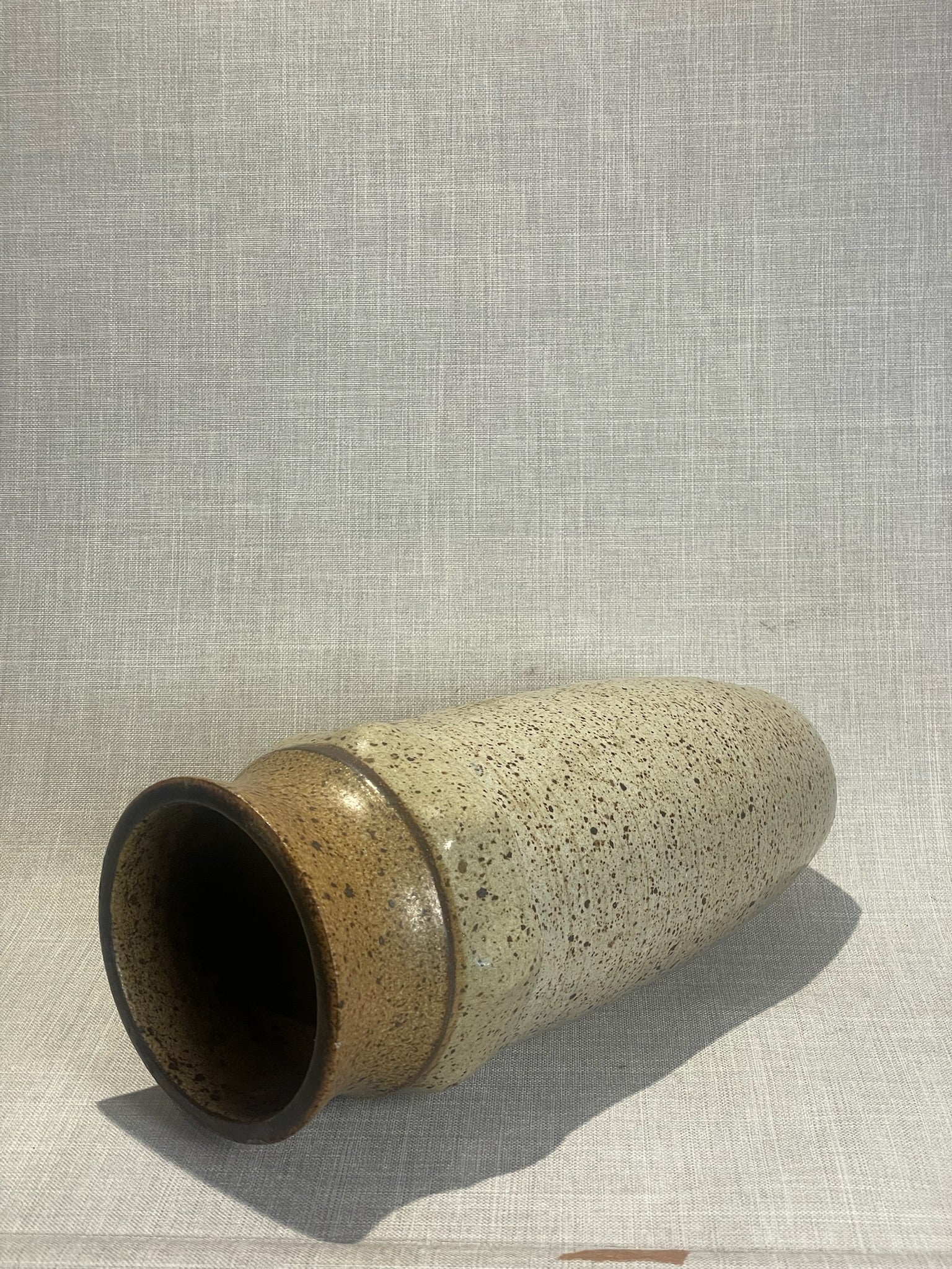 Rustic Studio Pottery Vase Hand-Thrown Speckled Stoneware with Artist Signature