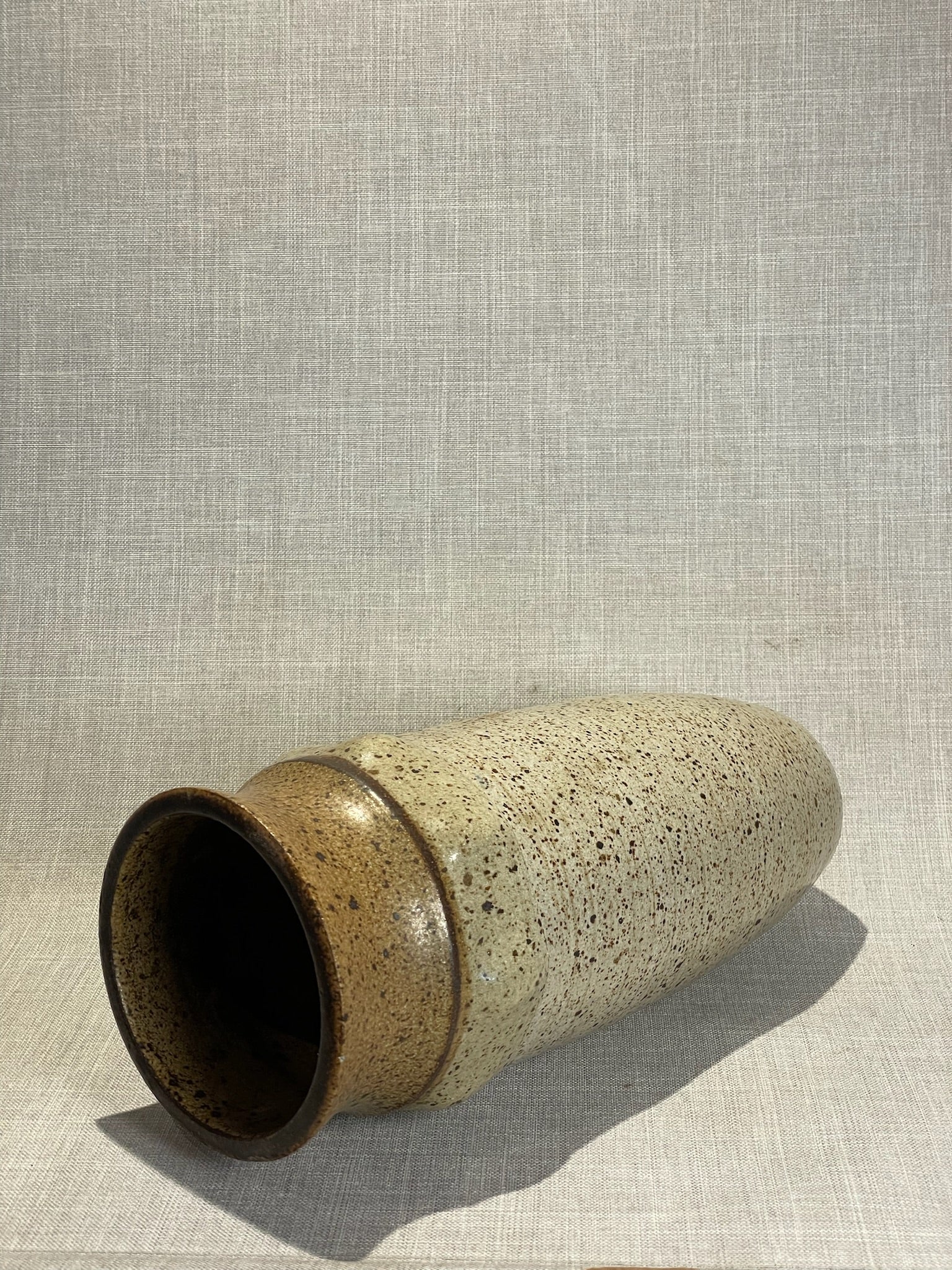 Rustic Studio Pottery Vase Hand-Thrown Speckled Stoneware with Artist Signature