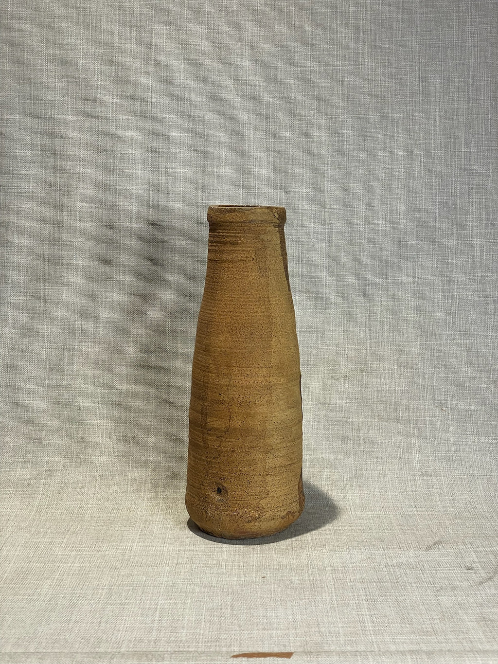 Signed Studio Art Pottery Earthenware Vase with Natural Earth-Tone Glaze and Textured Surface