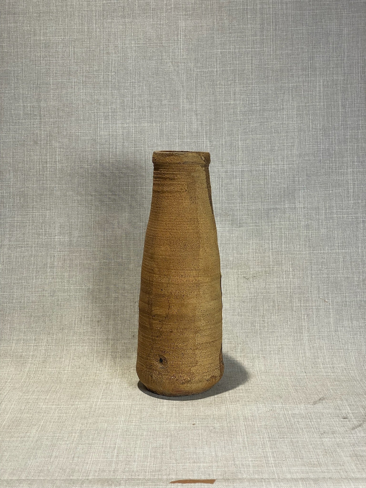Signed Studio Art Pottery Earthenware Vase with Natural Earth-Tone Glaze and Textured Surface
