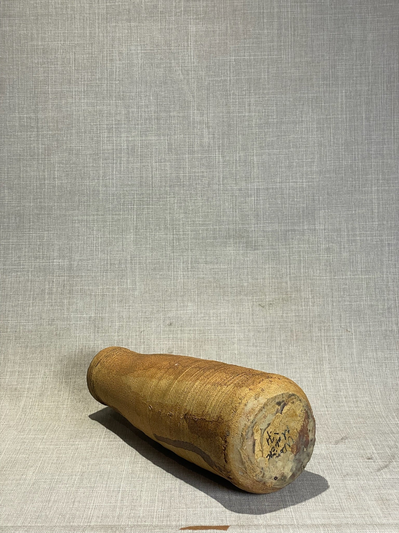 Signed Studio Art Pottery Earthenware Vase with Natural Earth-Tone Glaze and Textured Surface