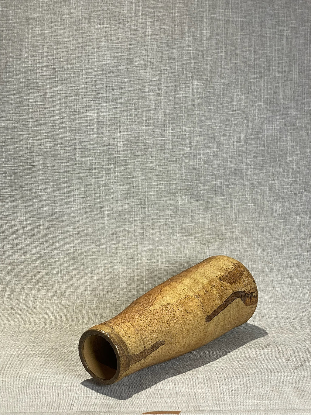 Signed Studio Art Pottery Earthenware Vase with Natural Earth-Tone Glaze and Textured Surface