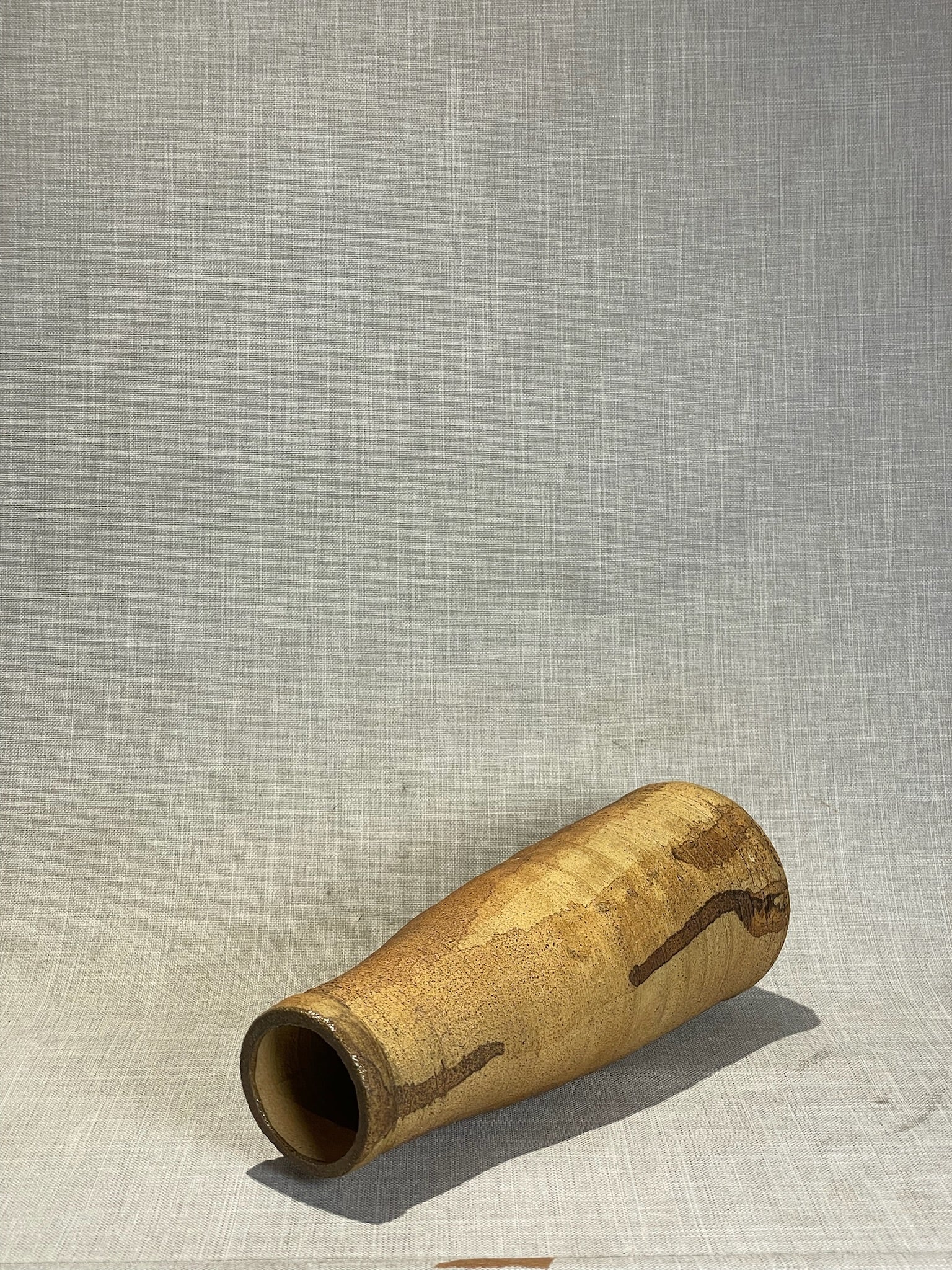 Signed Studio Art Pottery Earthenware Vase with Natural Earth-Tone Glaze and Textured Surface