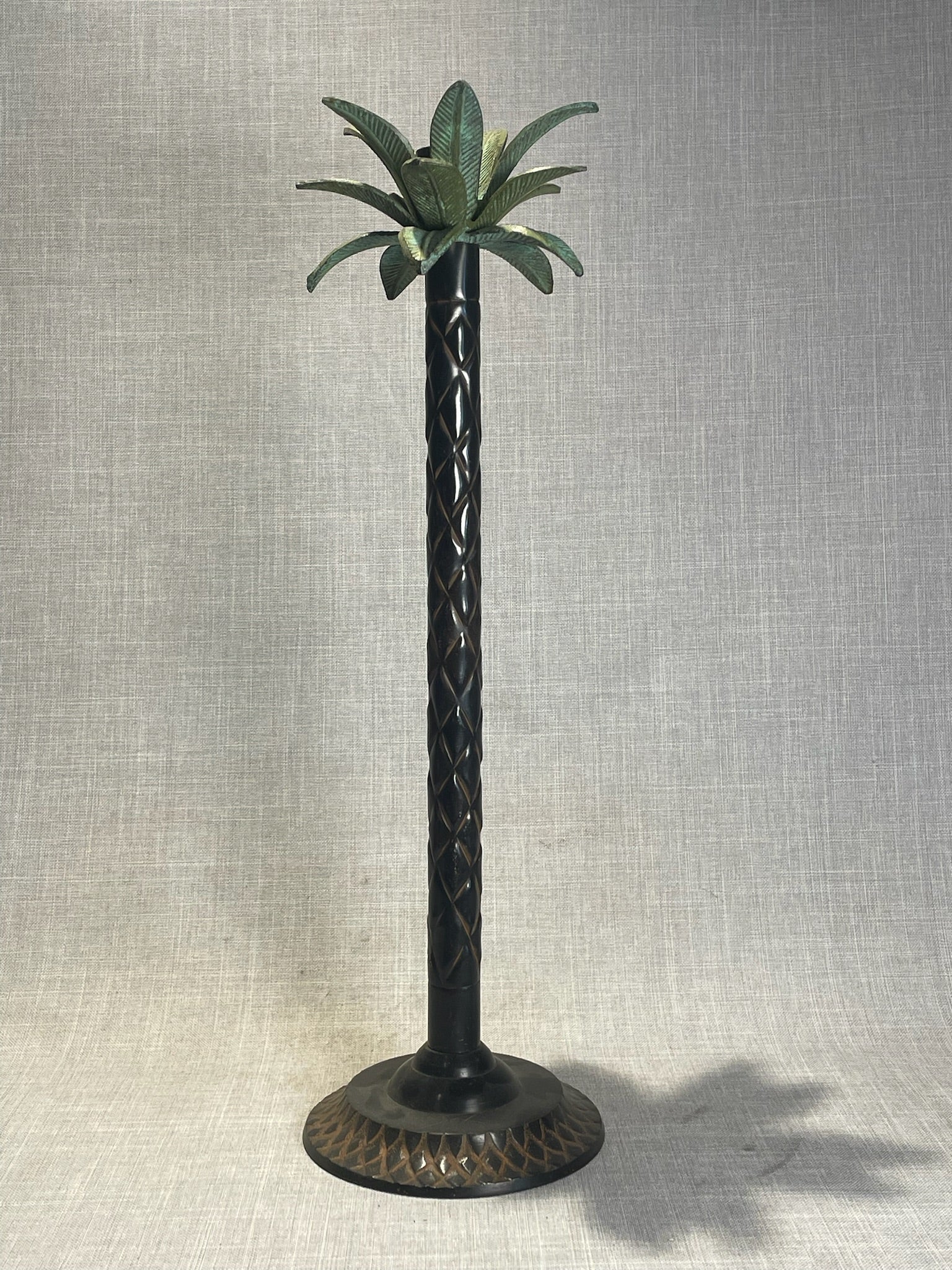 Vintage Palm Tree Metal Candlesticks – Set of 3 Tropical Brutalist Candle Holders
