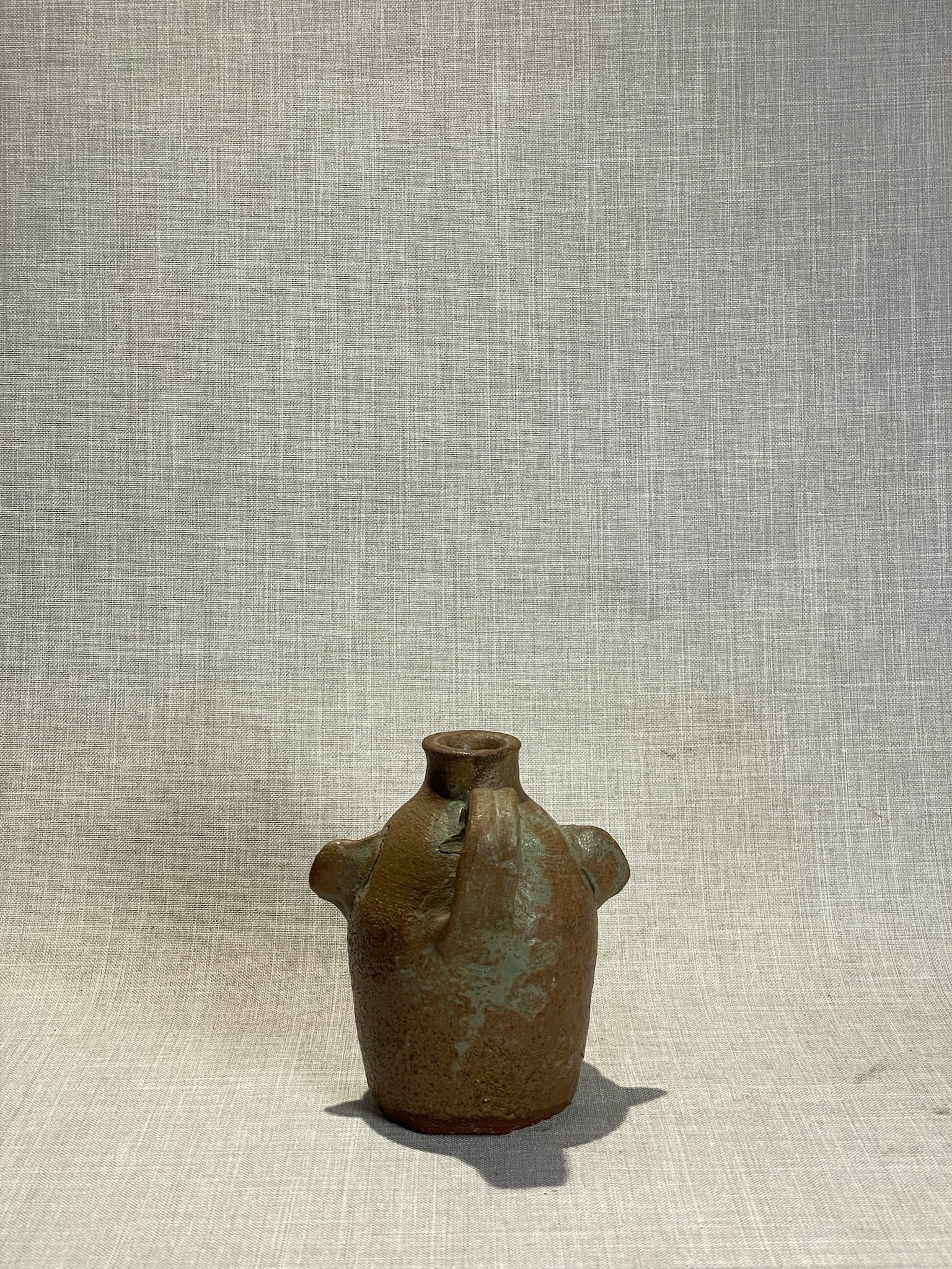 Handcrafted Studio Art Pottery Face Jug with Expressive Features and Brown Glaze