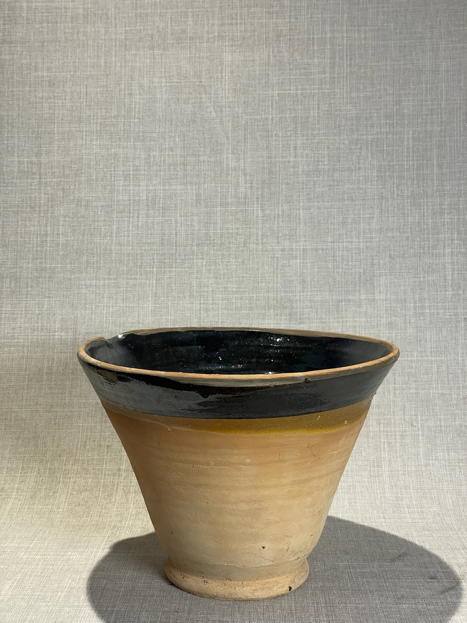 Rustic French Hand-Thrown Terracotta Pots with High-Gloss Black Interior Glaze – Vintage Artisan Pottery