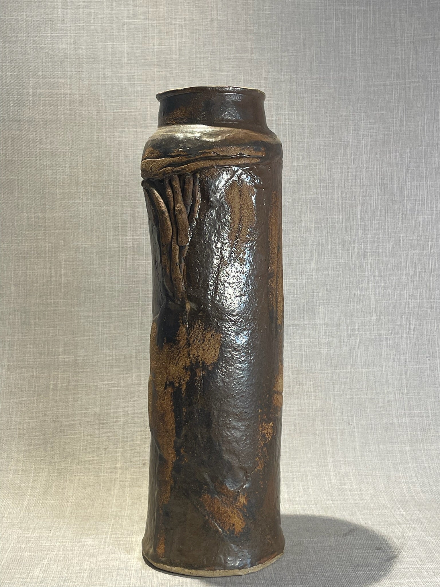 Studio Art Pottery Stoneware Cylinder Vase with Earthy Iron Oxide Glaze