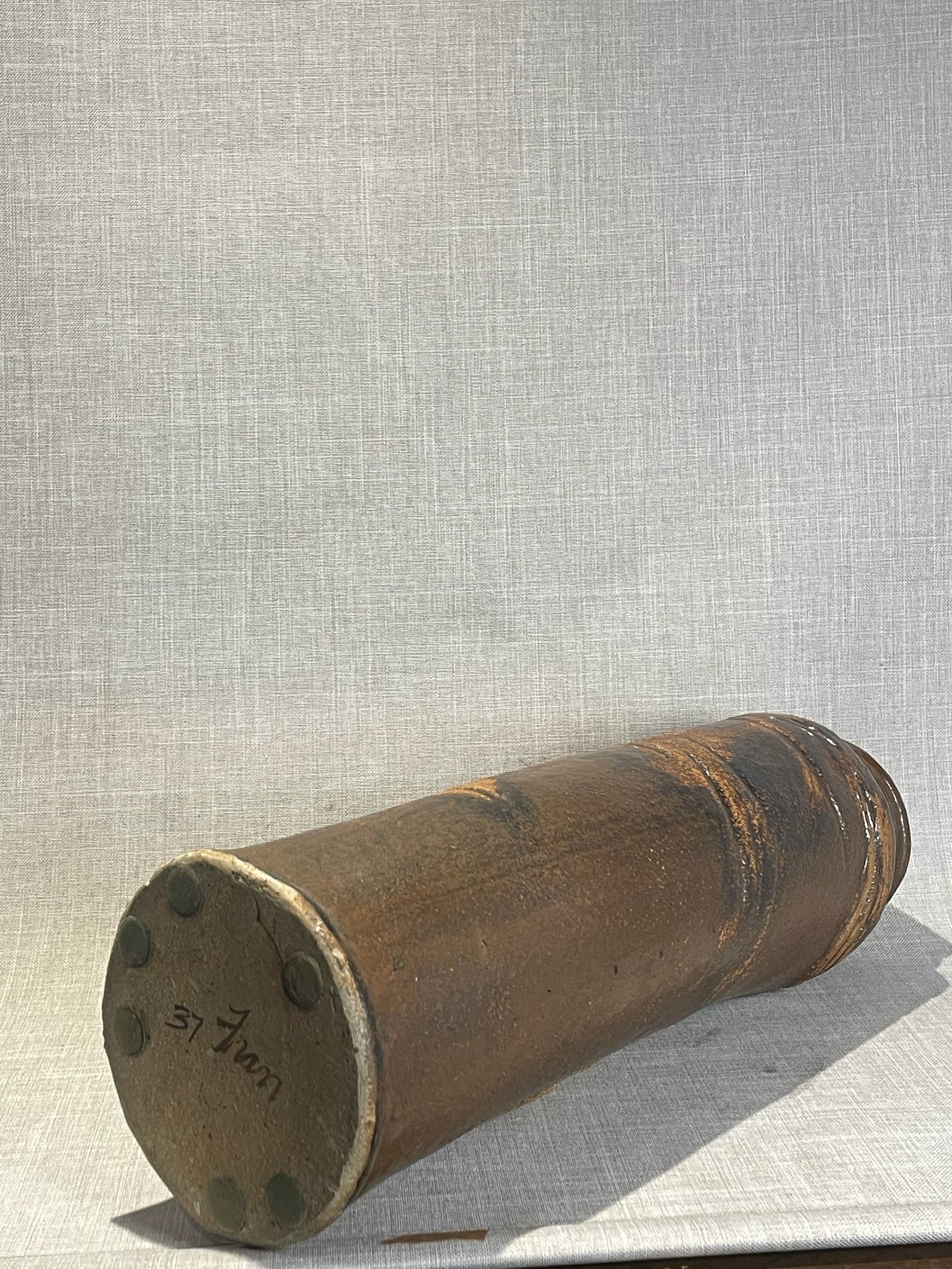 Studio Art Pottery Stoneware Cylinder Vase with Earthy Iron Oxide Glaze