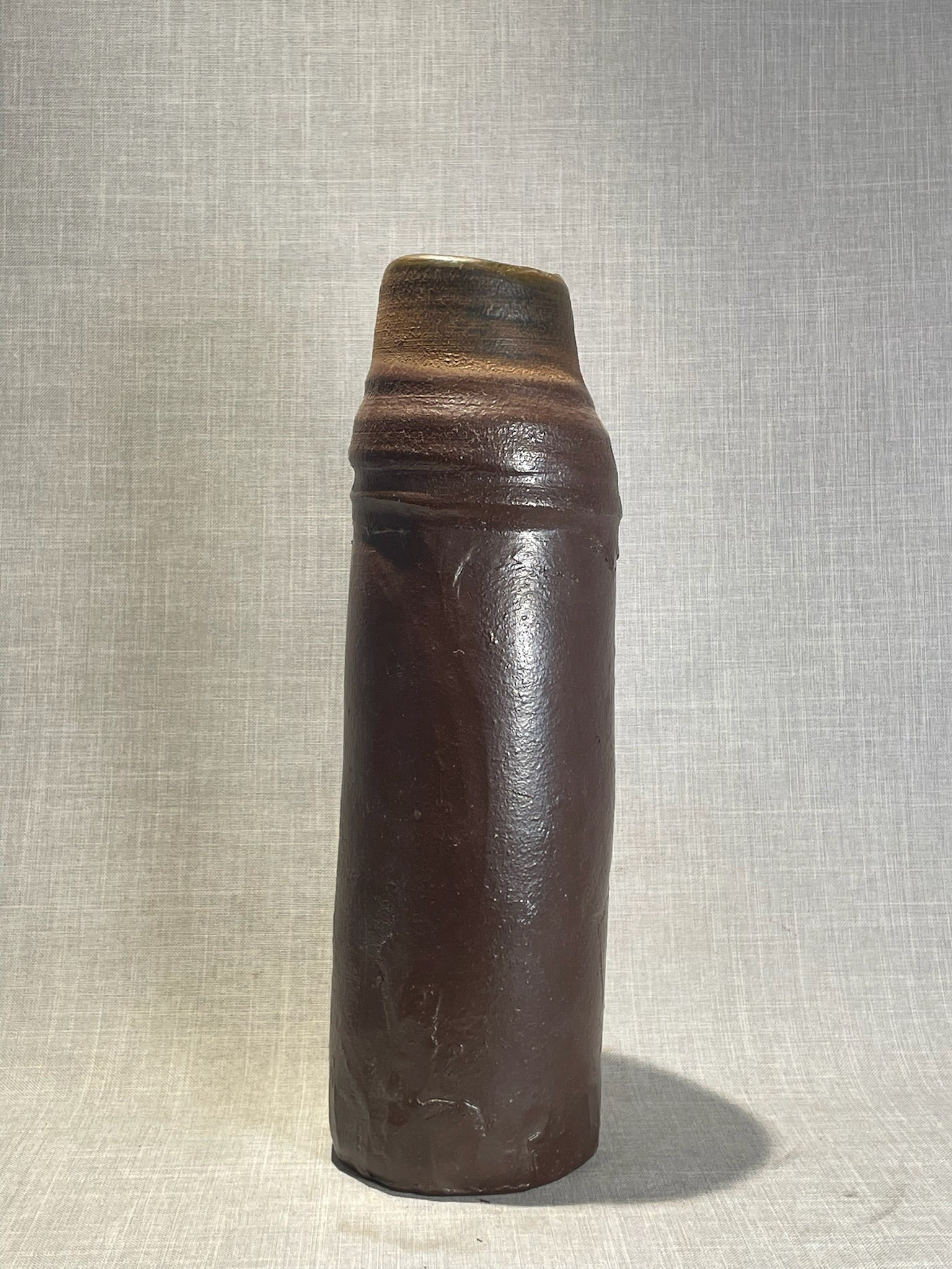 Handmade Stoneware Cylinder Vase with Dark Iron-Oxide Glaze