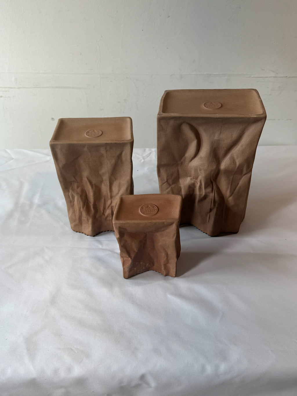 Tapio Wirkkala for Rosenthal “Paper Bag” Ceramic Vases, Germany, 1970s – Sculptural Set of 3