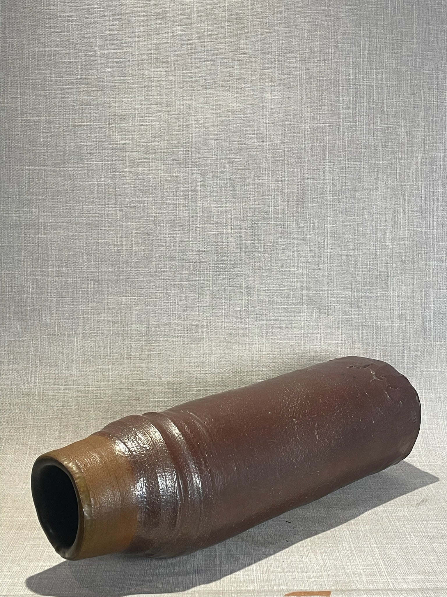 Handmade Stoneware Cylinder Vase with Dark Iron-Oxide Glaze