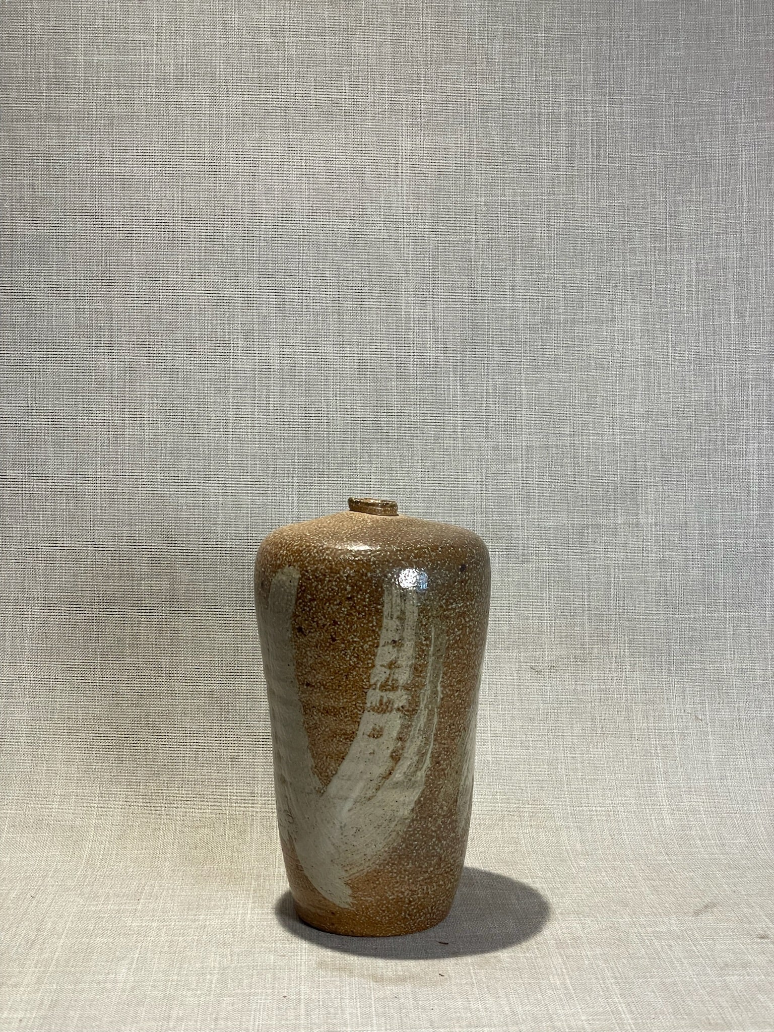 Studio Art Earthenware Bud Vase with Brown and White Brush Glaze