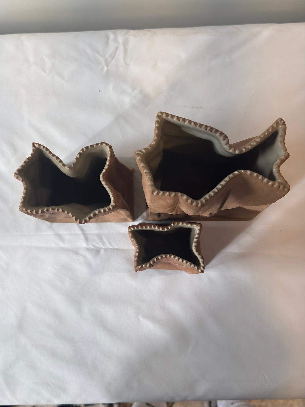 Tapio Wirkkala for Rosenthal “Paper Bag” Ceramic Vases, Germany, 1970s – Sculptural Set of 3
