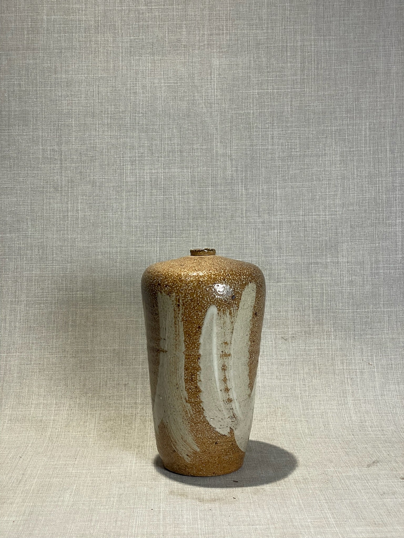 Studio Art Earthenware Bud Vase with Brown and White Brush Glaze