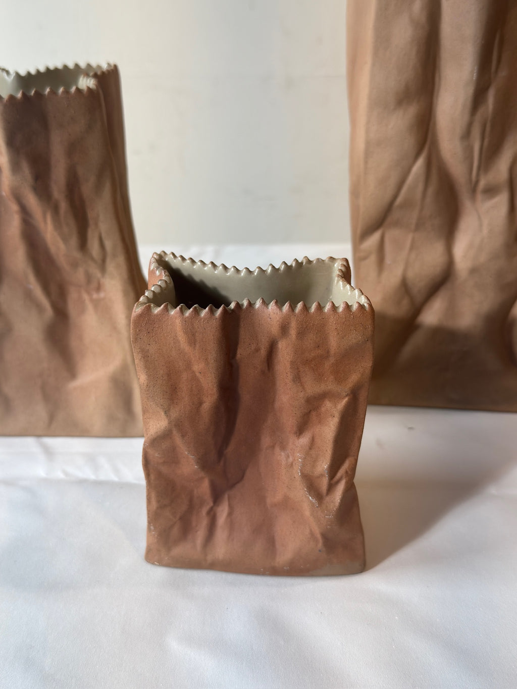 Tapio Wirkkala for Rosenthal “Paper Bag” Ceramic Vases, Germany, 1970s – Sculptural Set of 3