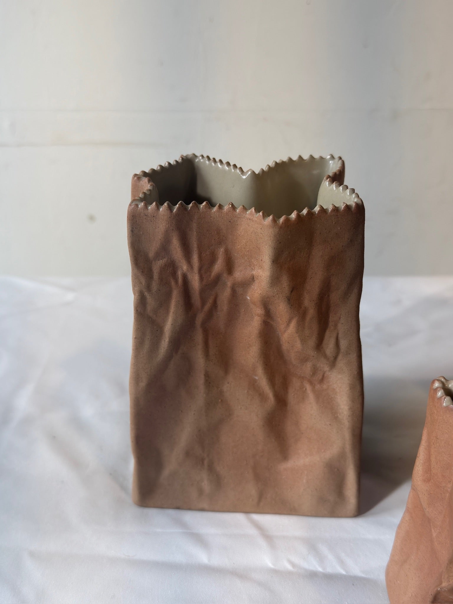 Tapio Wirkkala for Rosenthal “Paper Bag” Ceramic Vases, Germany, 1970s – Sculptural Set of 3