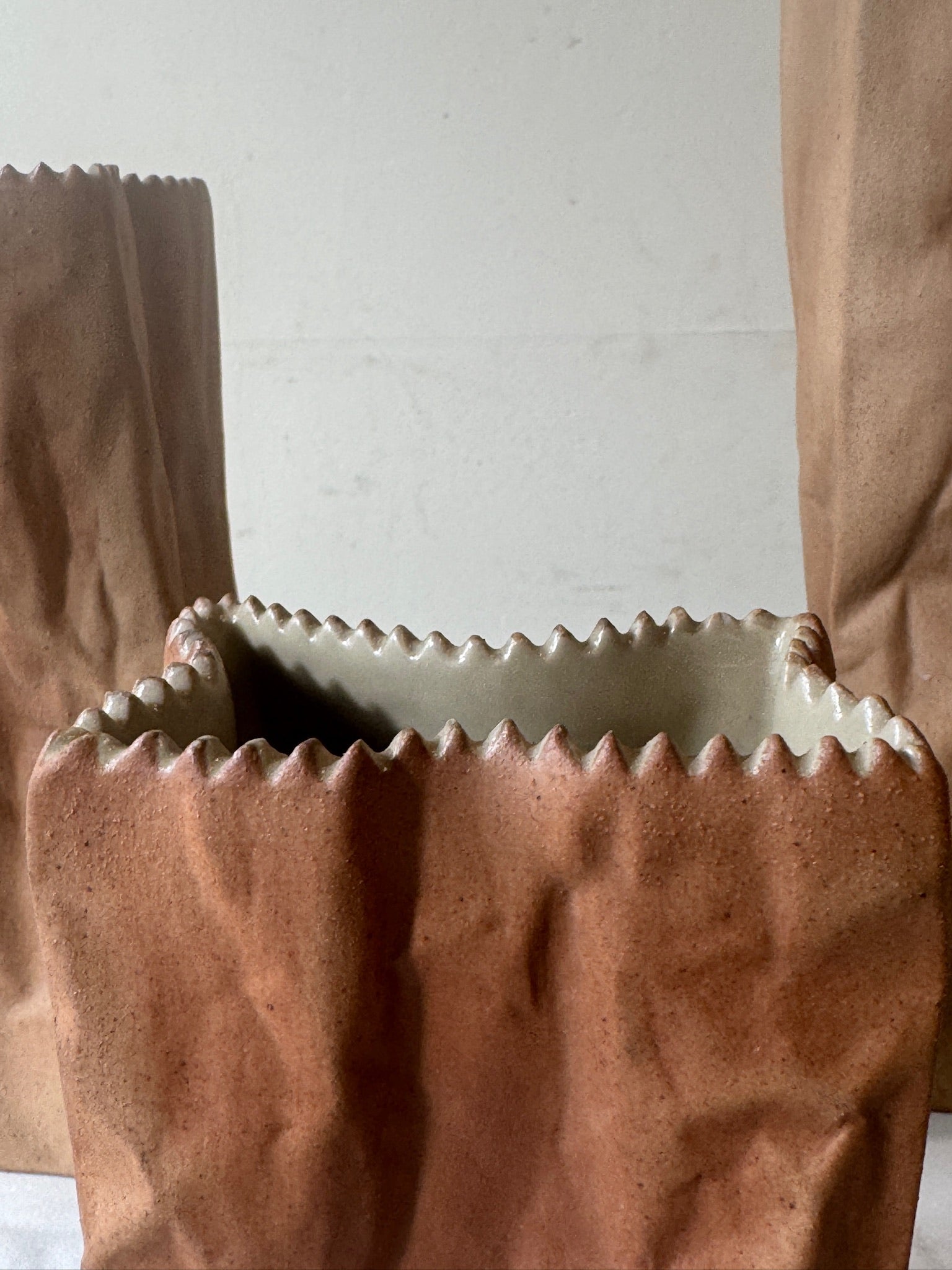 Tapio Wirkkala for Rosenthal “Paper Bag” Ceramic Vases, Germany, 1970s – Sculptural Set of 3