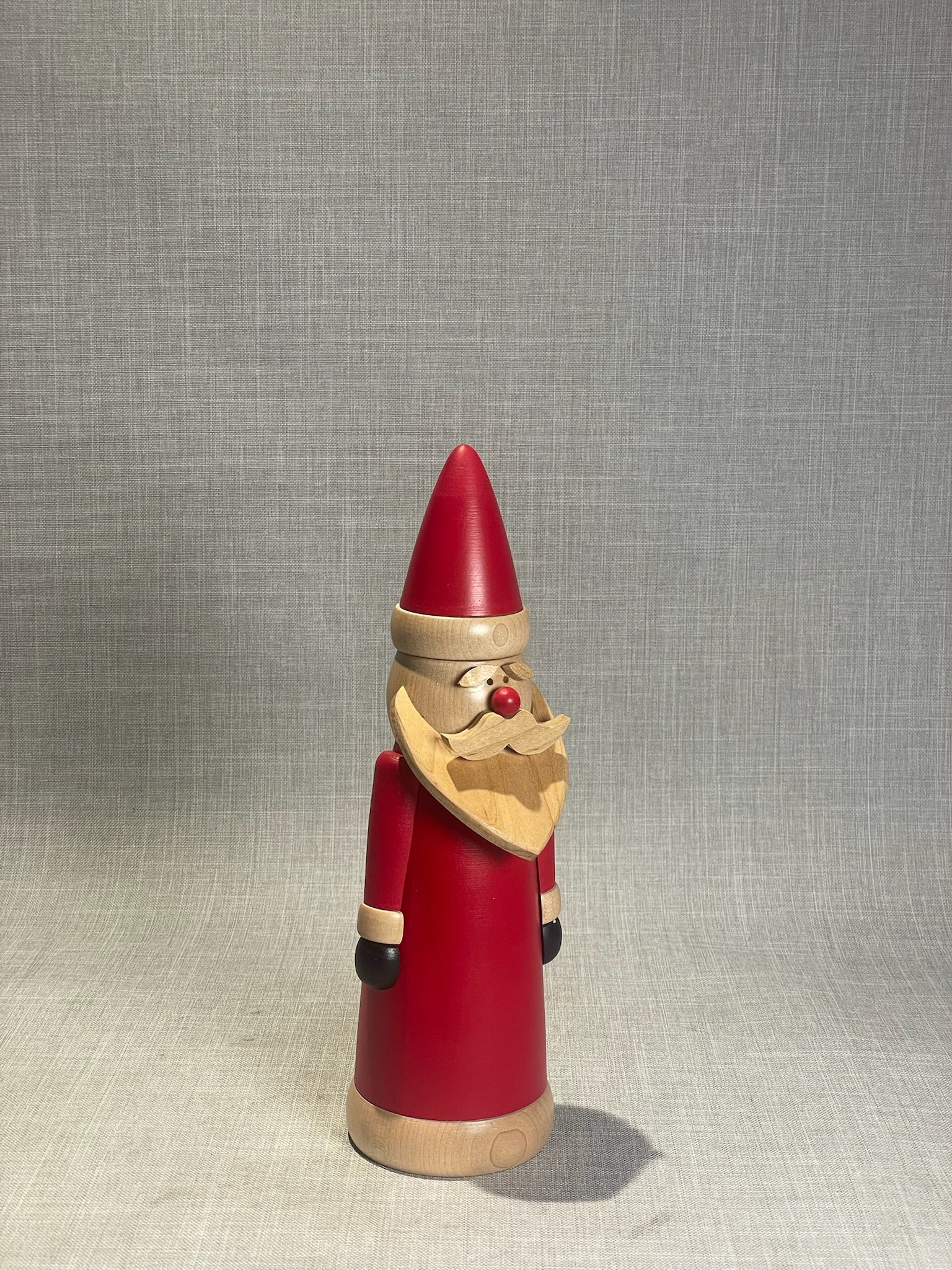 Contemporary Hand-Turned Wooden Santa Figurine in Red Coat