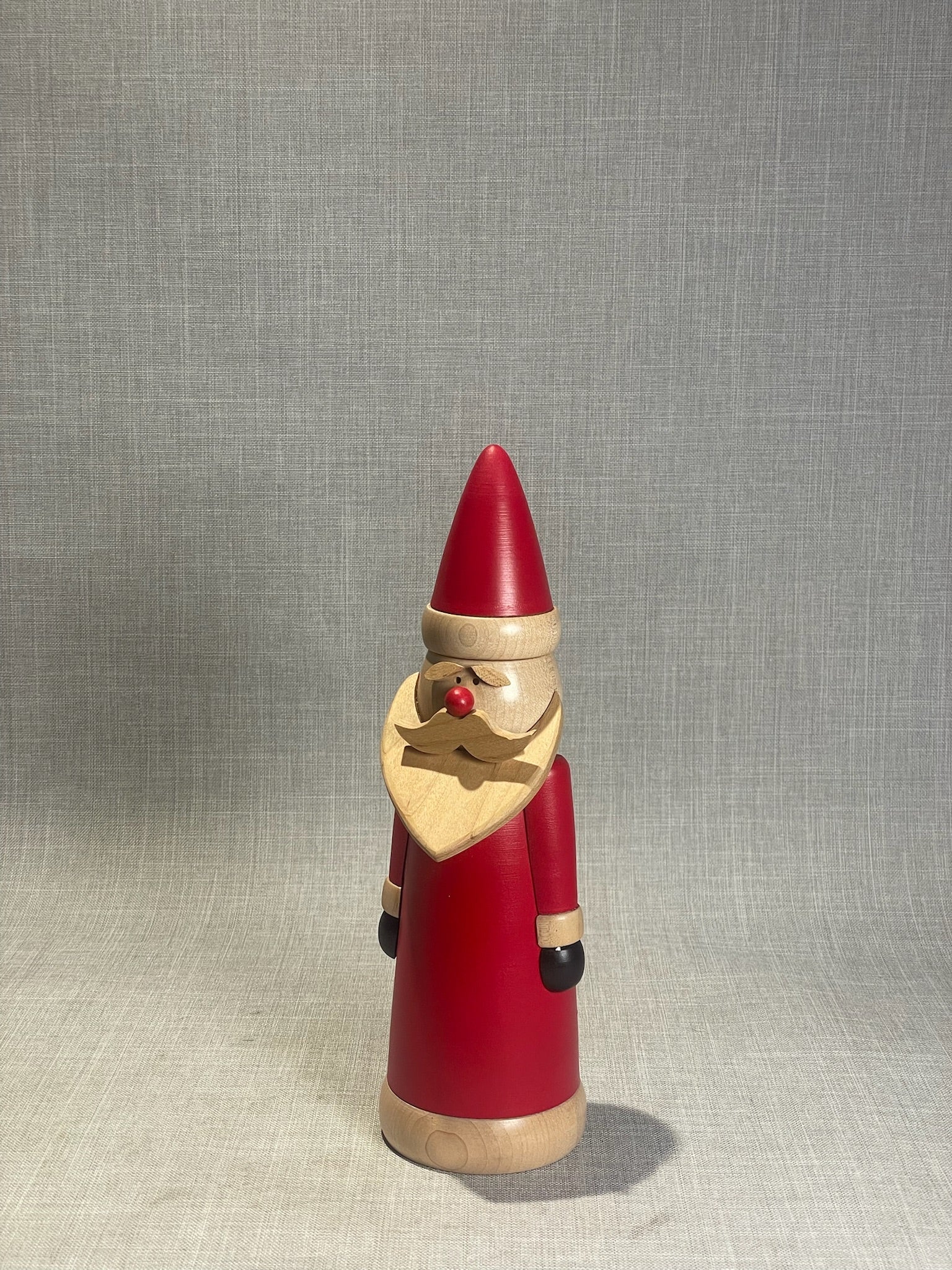 Contemporary Hand-Turned Wooden Santa Figurine in Red Coat