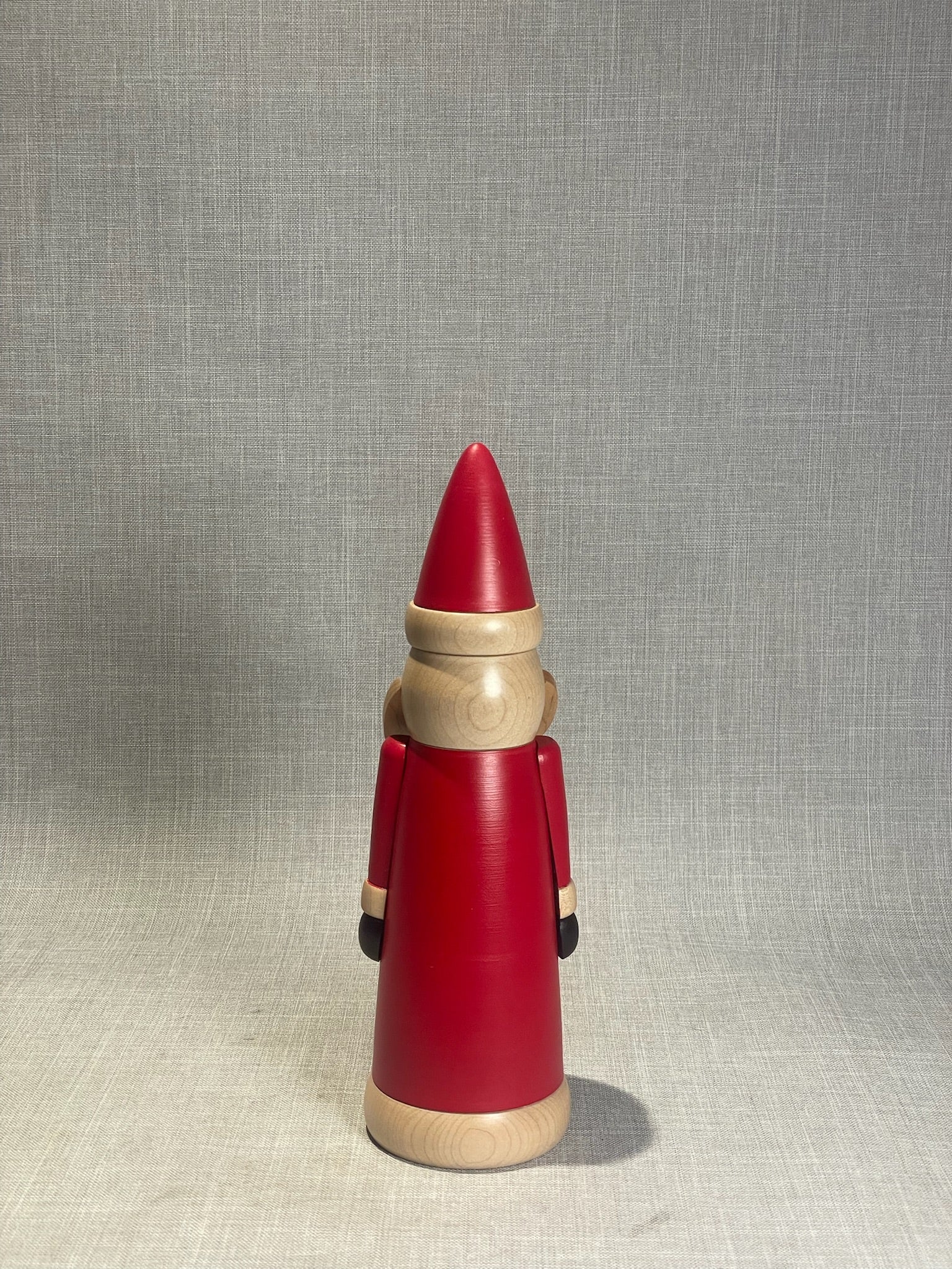 Contemporary Hand-Turned Wooden Santa Figurine in Red Coat
