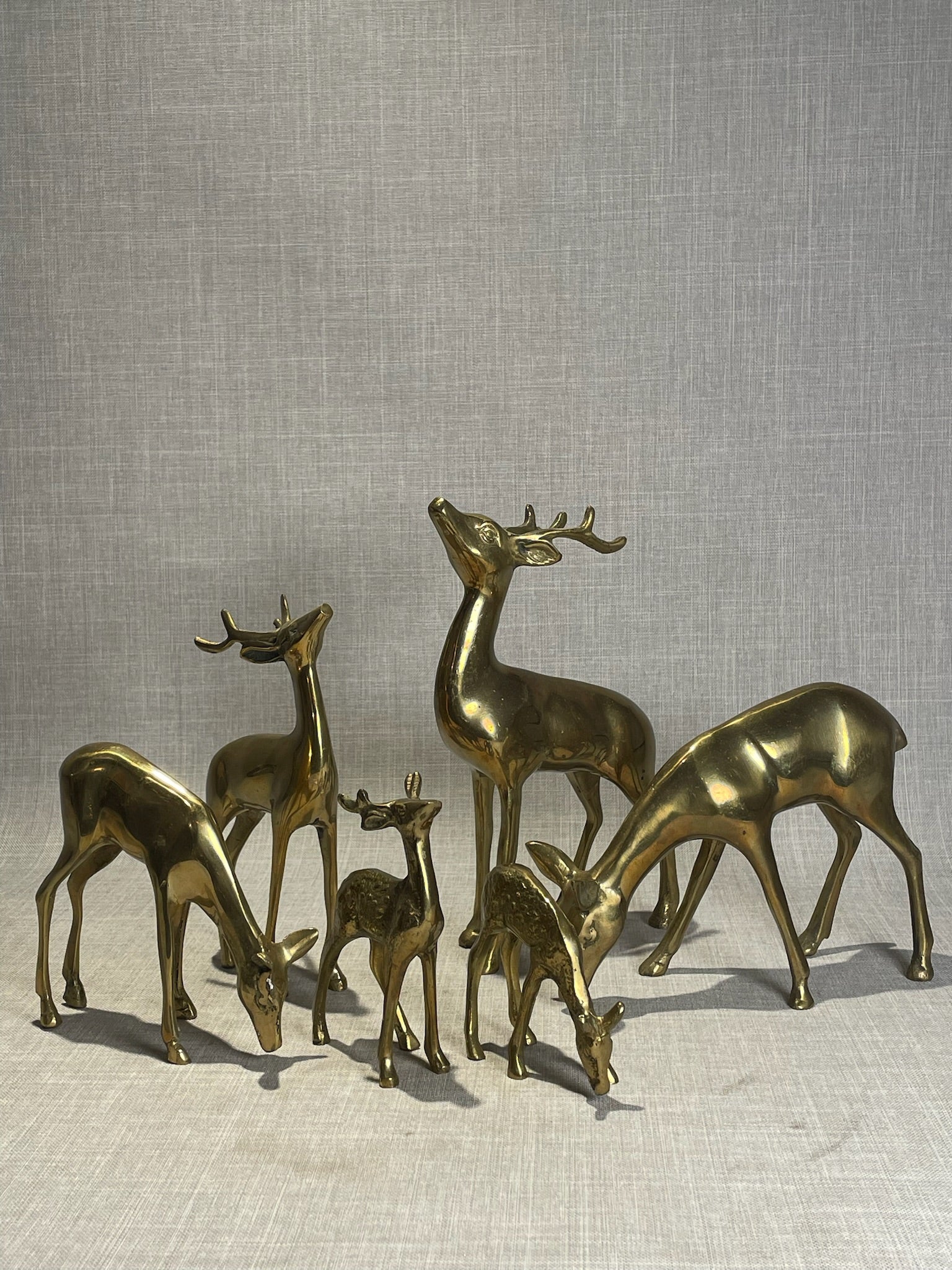 Vintage Mid-Century Solid Brass Deer Family Figurine Set – 6 Pieces