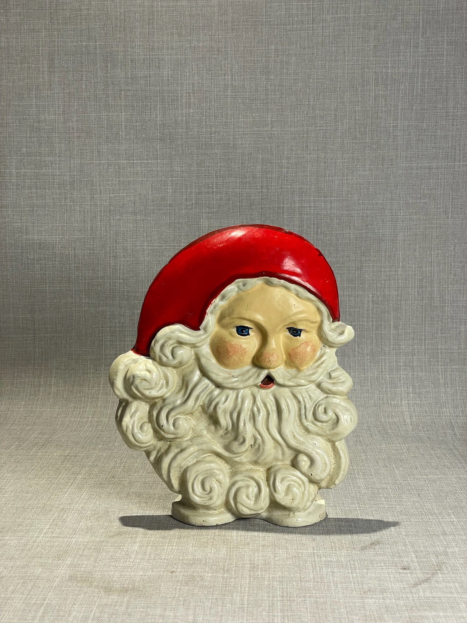 Vintage Iron Santa Claus Head Standing Holiday Display Figural or Door Stopper