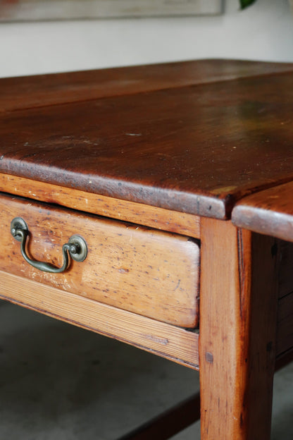 Antique Rustic Pine Dropleaf Cottage Dining Table