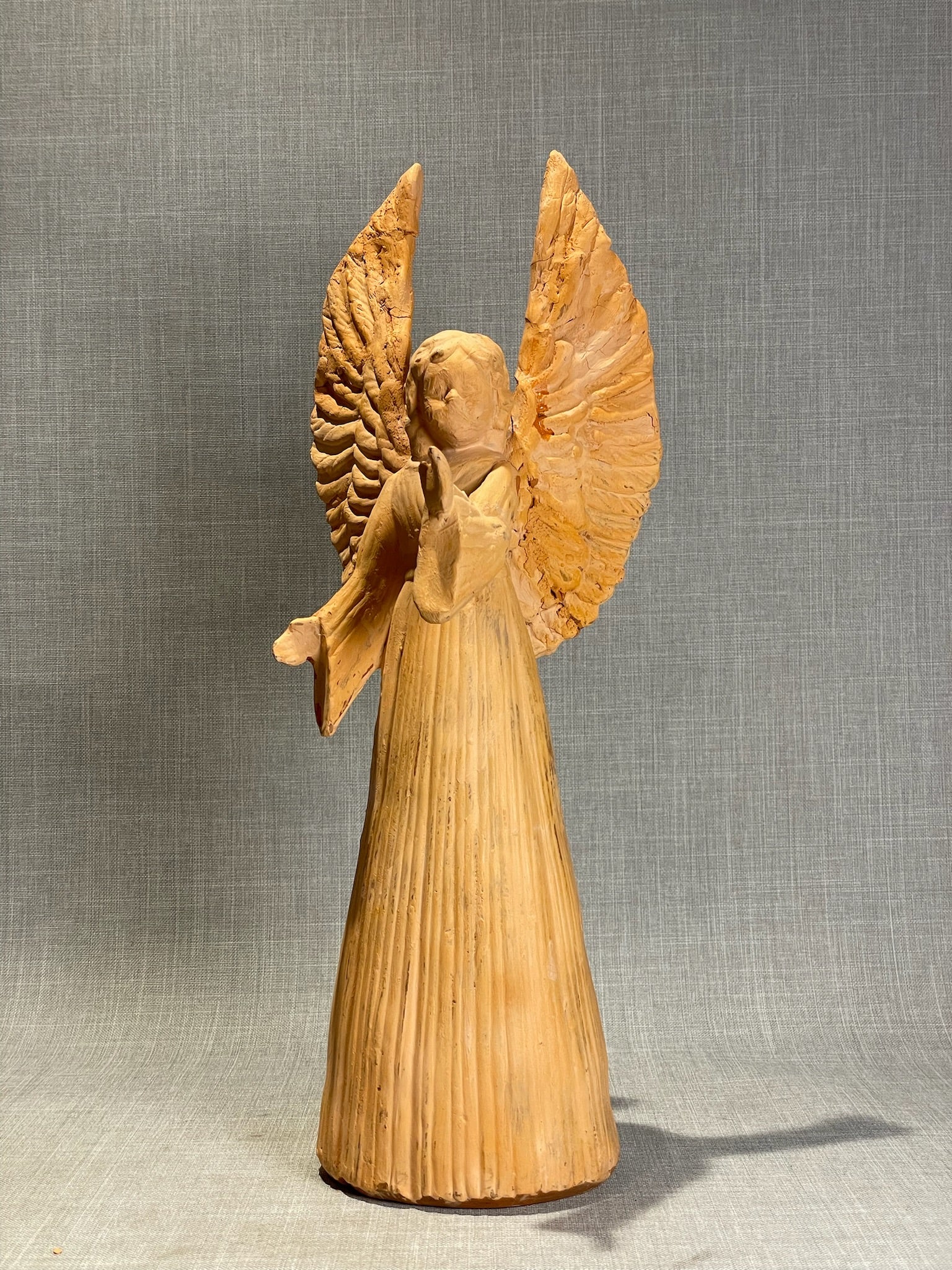 Vintage Terracotta Angel Figurine with Outstretched Wings