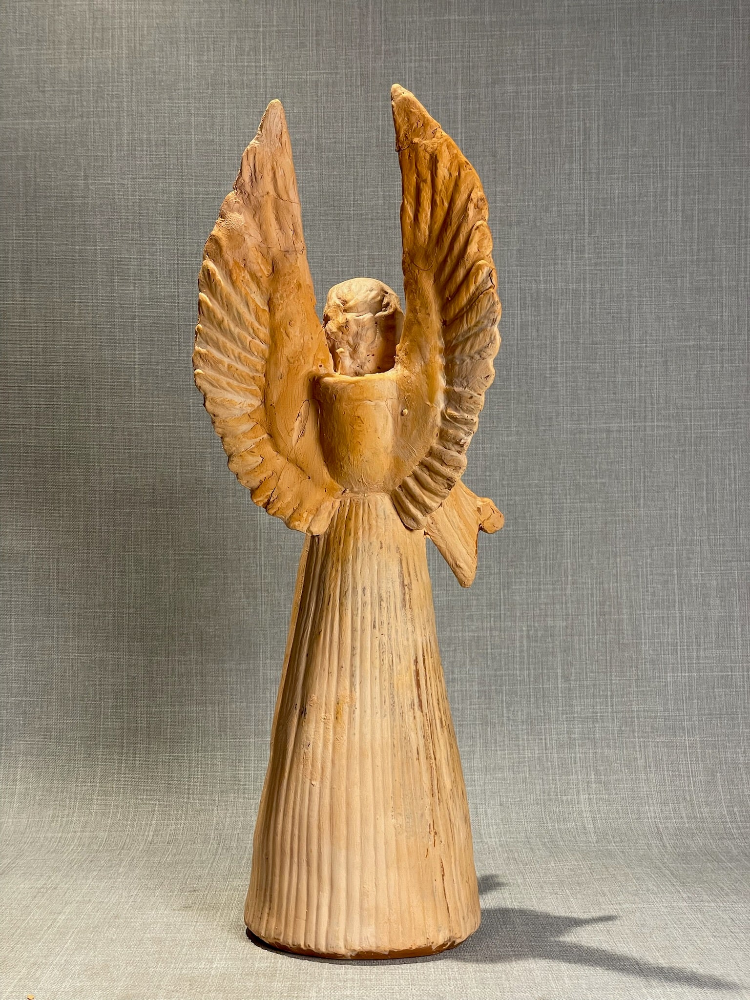 Vintage Terracotta Angel Figurine with Outstretched Wings