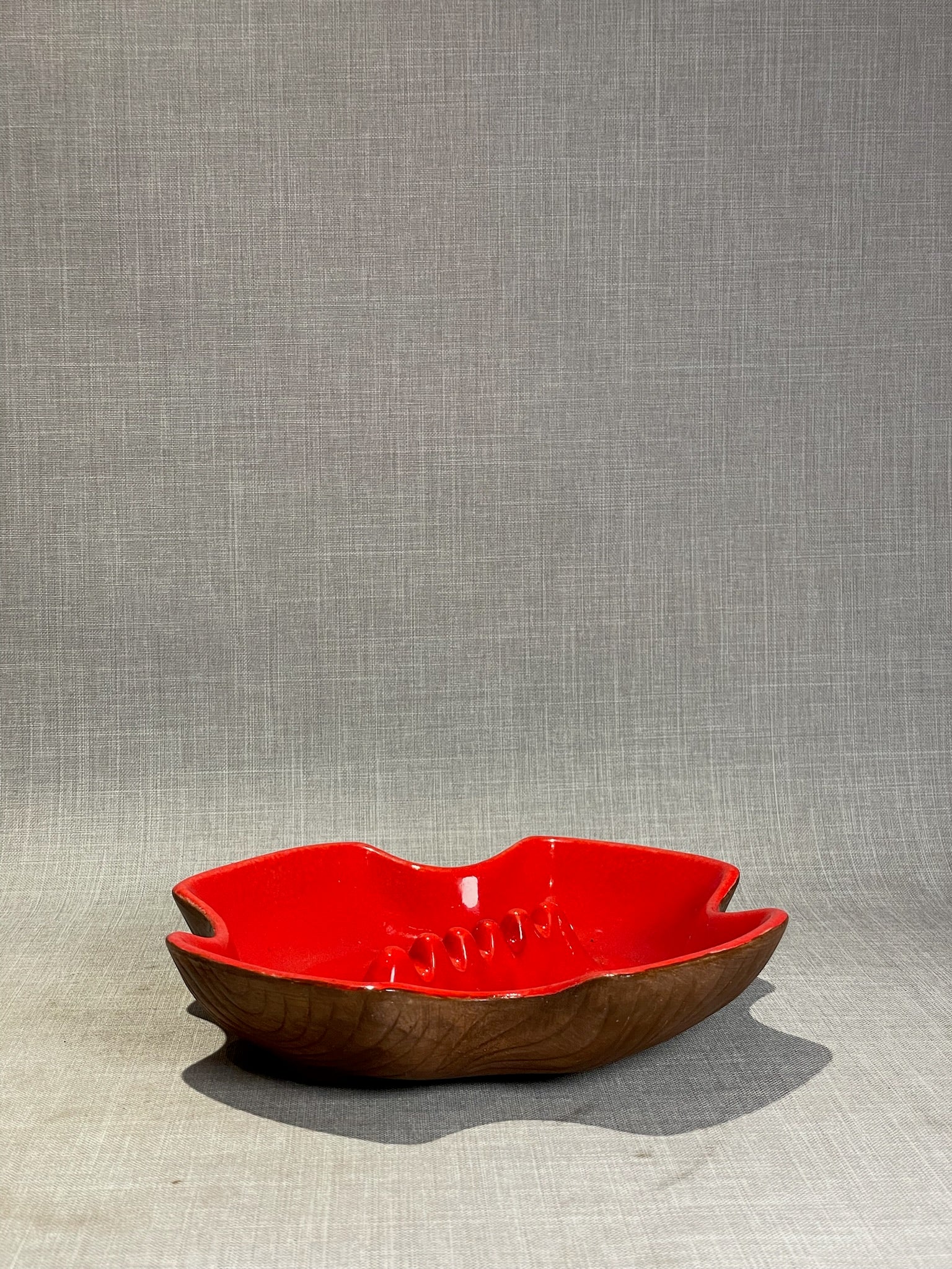 California Pottery USA “7005” Flame Red Atomic Lava Ashtray