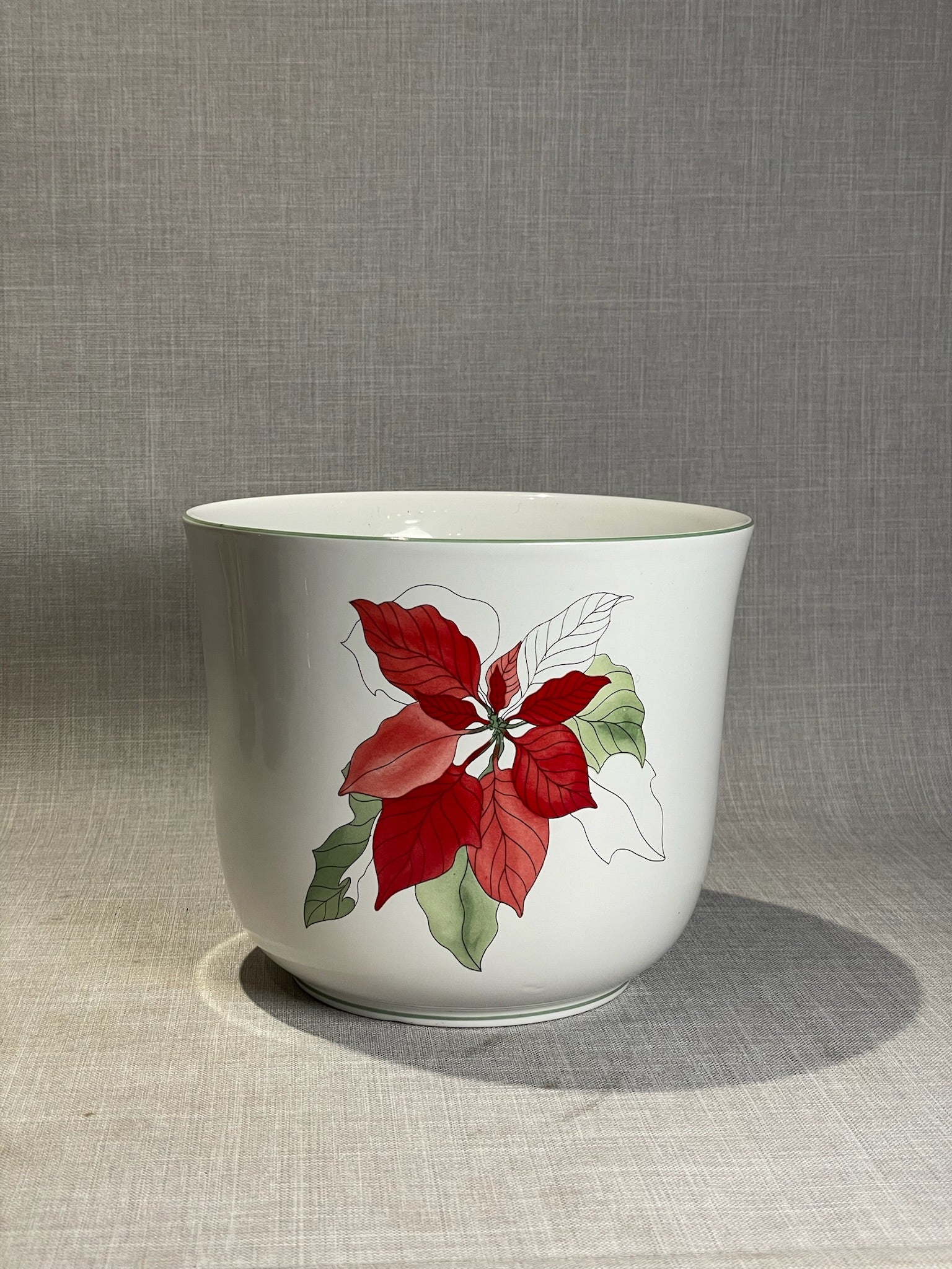 1992 Block Bernarda “Poinsettia” Large Ceramic Planter – Hand-Illustrated by Mary Lou Johnson
