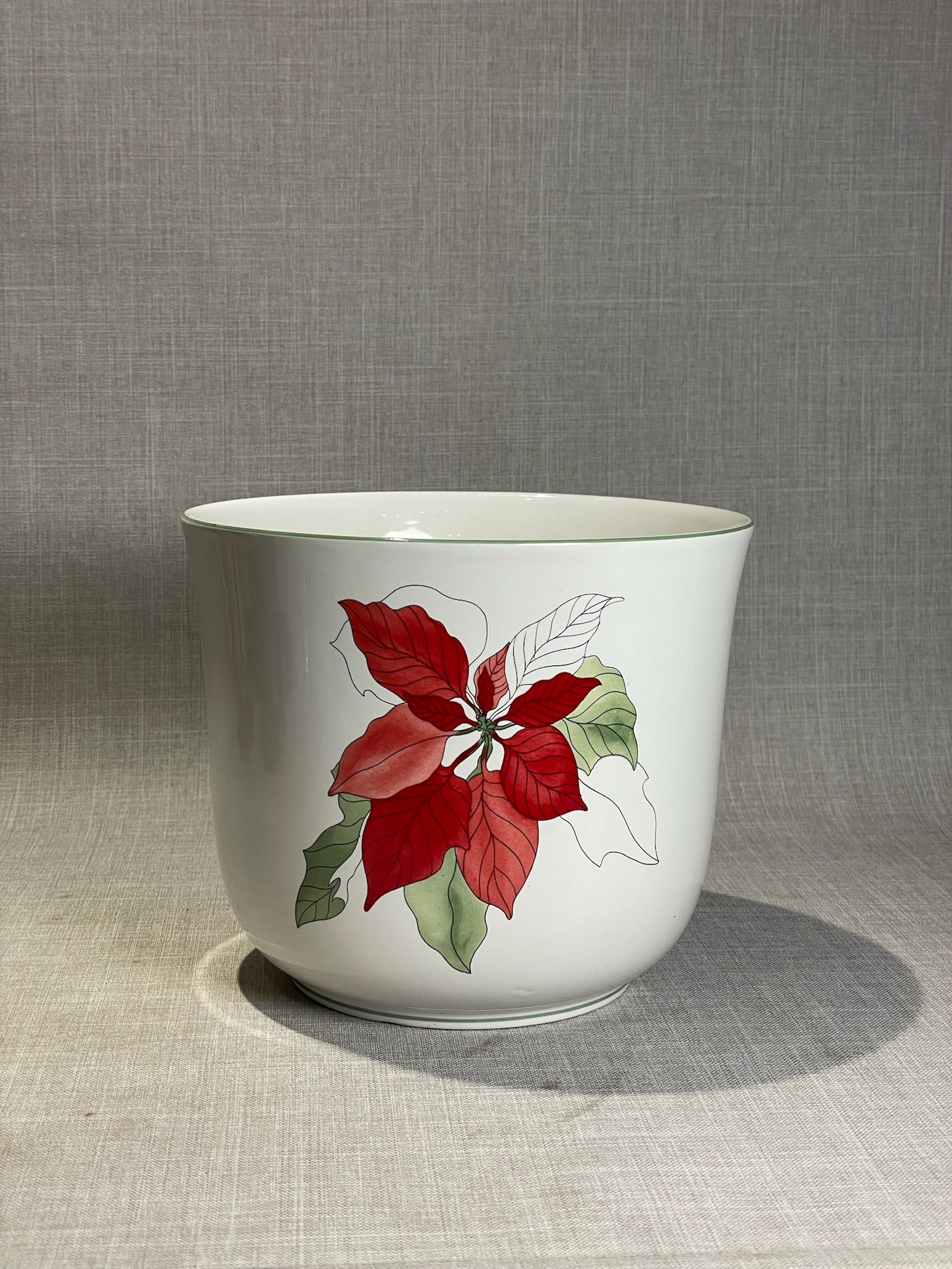 1992 Block Bernarda “Poinsettia” Large Ceramic Planter – Hand-Illustrated by Mary Lou Johnson