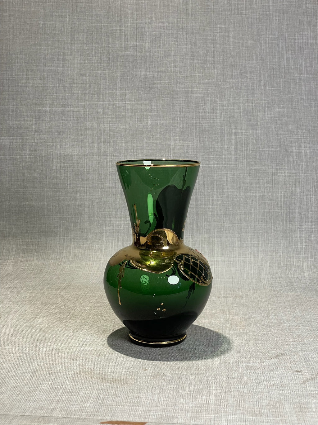 Vintage Italian Emerald Green Bohemian-Style Enamel & Gold Vase