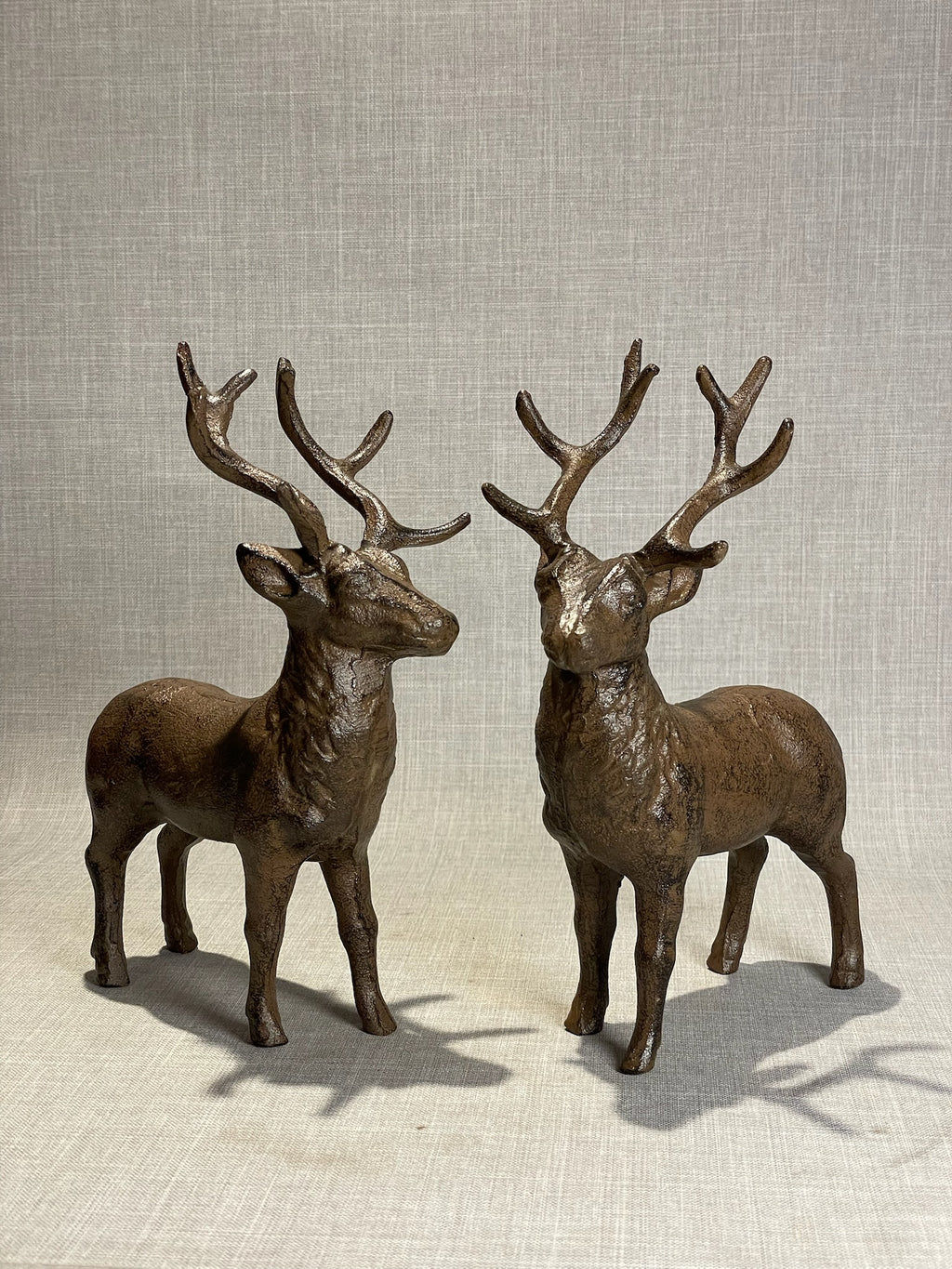 Hand-Finished Cast Metal Stag Pair with Detailed Antlers