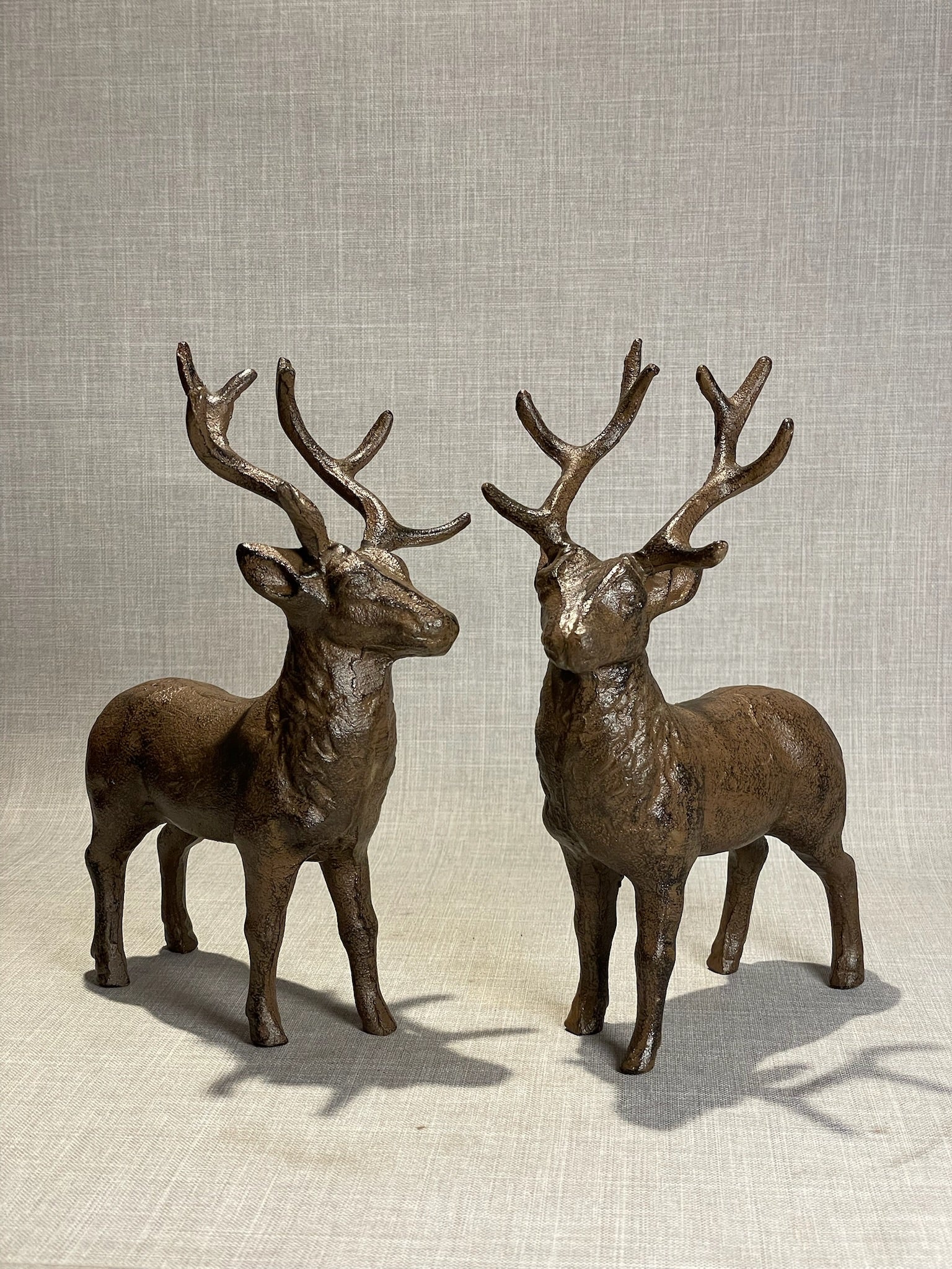 Hand-Finished Cast Metal Stag Pair with Detailed Antlers