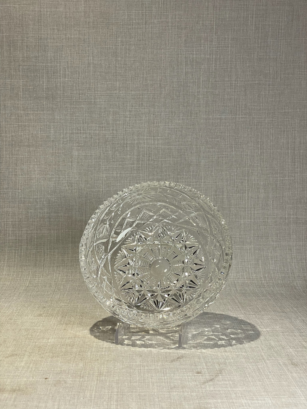 clear glass serving bowl with floral and geometric design